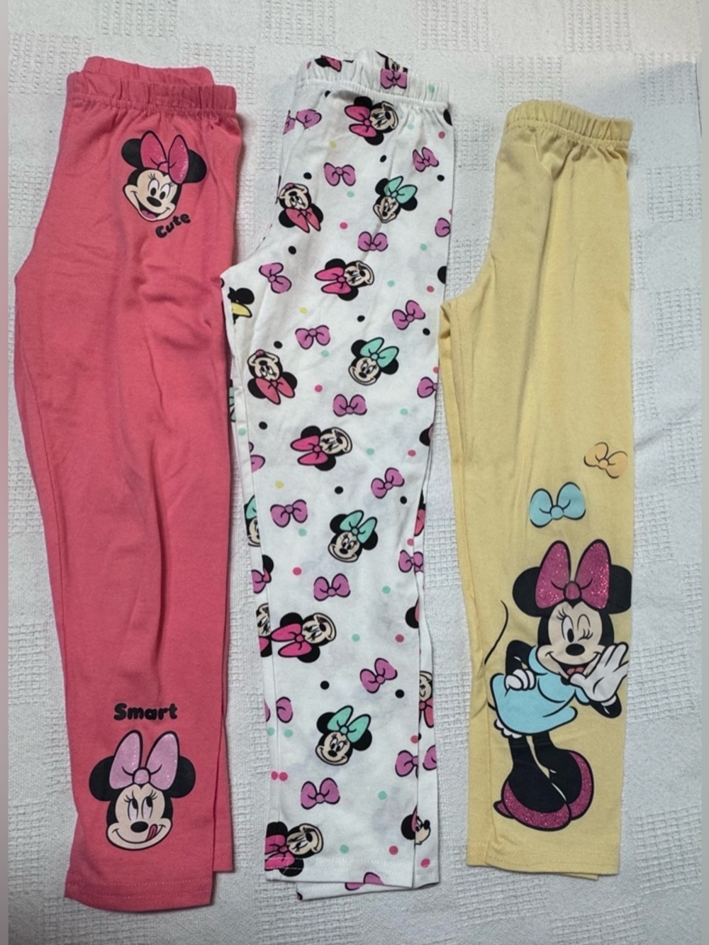 Disney Junior Girls Minnie Mouse Leggings - Pink, White & Yellow Size X6”